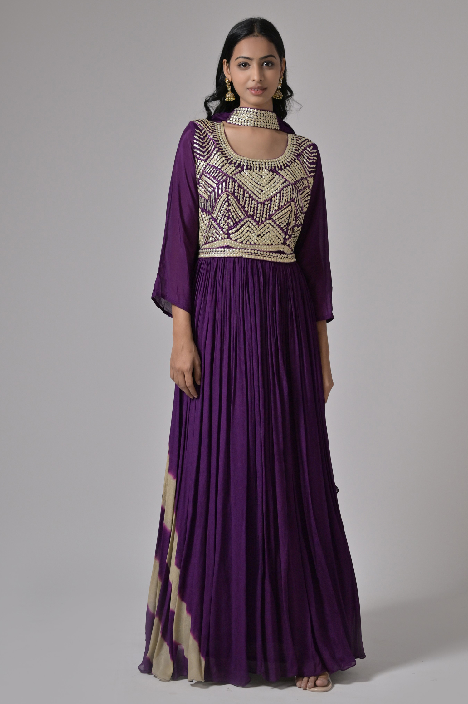 Chinnon Violet Hand Embroidered Gown with Dupatta